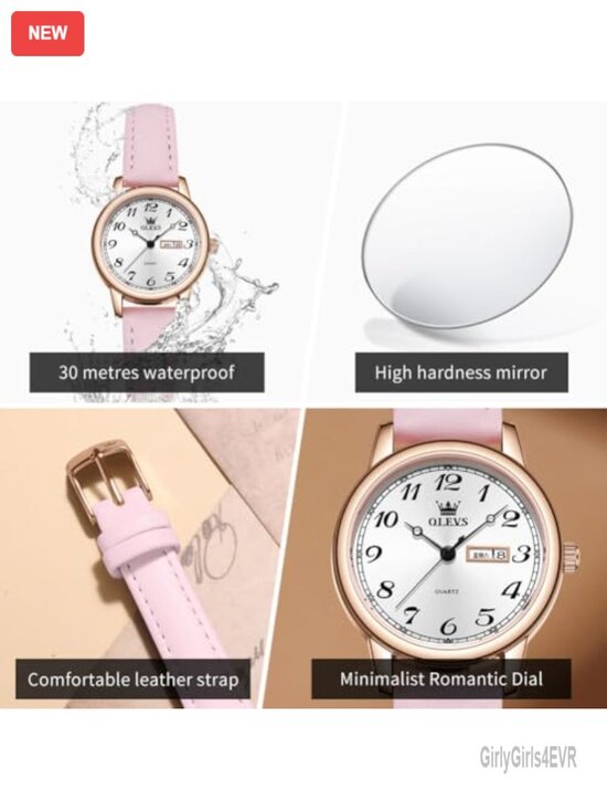 Vintage Leather Watch with Day Date Easy Read Minimalist Waterproof Quartz main image 4